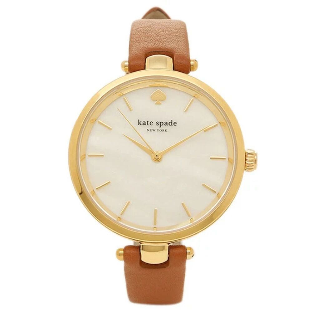 New in box Kate spade‎ new york holland three-hand brown leather watch gold